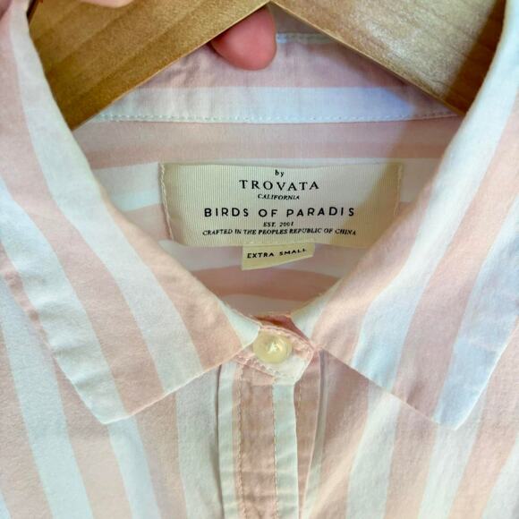 Trovata Birds of Paradis Blake Pink & White Stripe Button Down Shirt- XS - Picture 5 of 5
